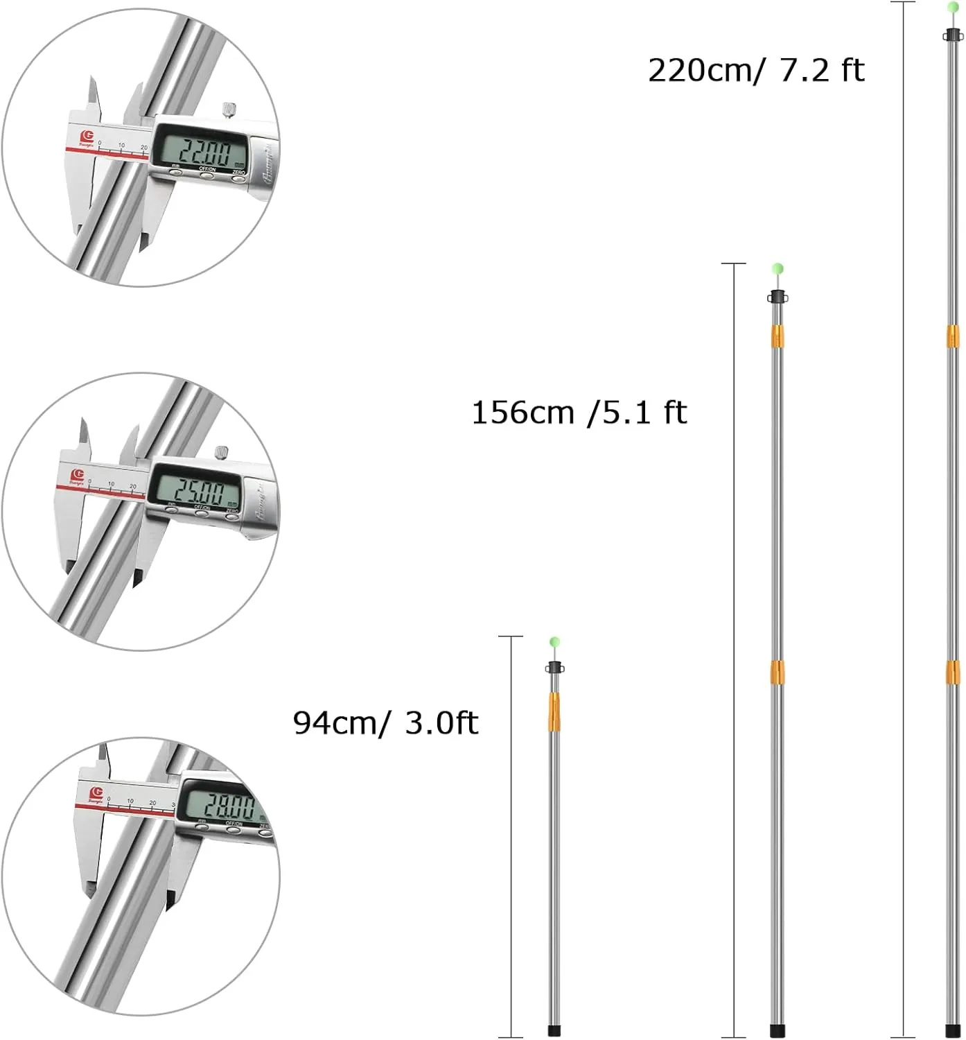 SANLIKE Telescoping Tarp Pole Heavy Duty Tent Poles, 33"-86.6"/94" Thickened Tube Collapsible Stainless Steel Canopy Poles for Camping Backpacking Hiking Awning Sun Sails Outdoor Sports, Set of 2