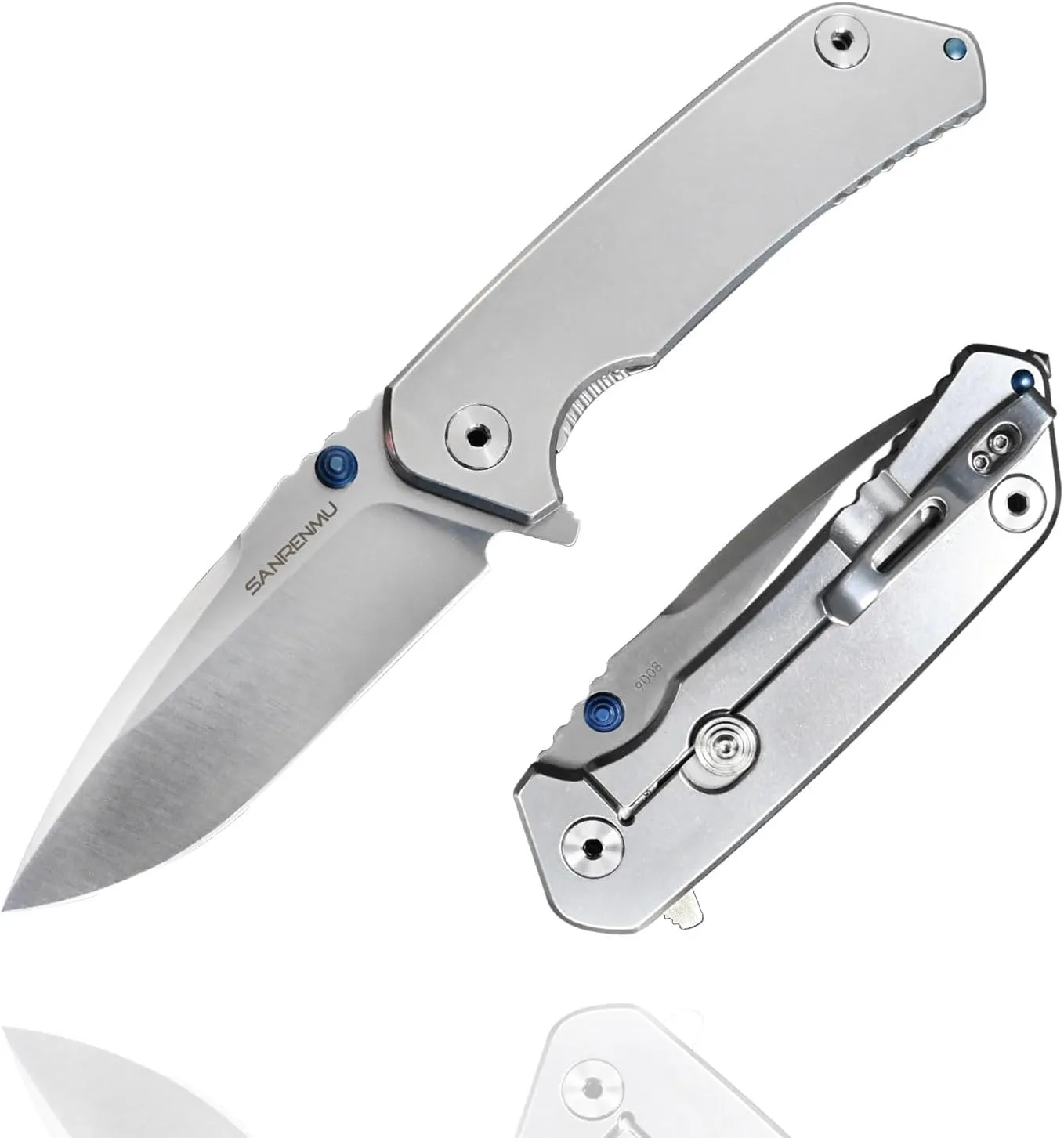SANRENMU SRM 9008 Outdoor Folding Knife 12c27 Blade Hiking Adventure Camping Picnic Wilderness Survival Hunting Fishing EDC Portable Folding Knife (9008（Silver）)