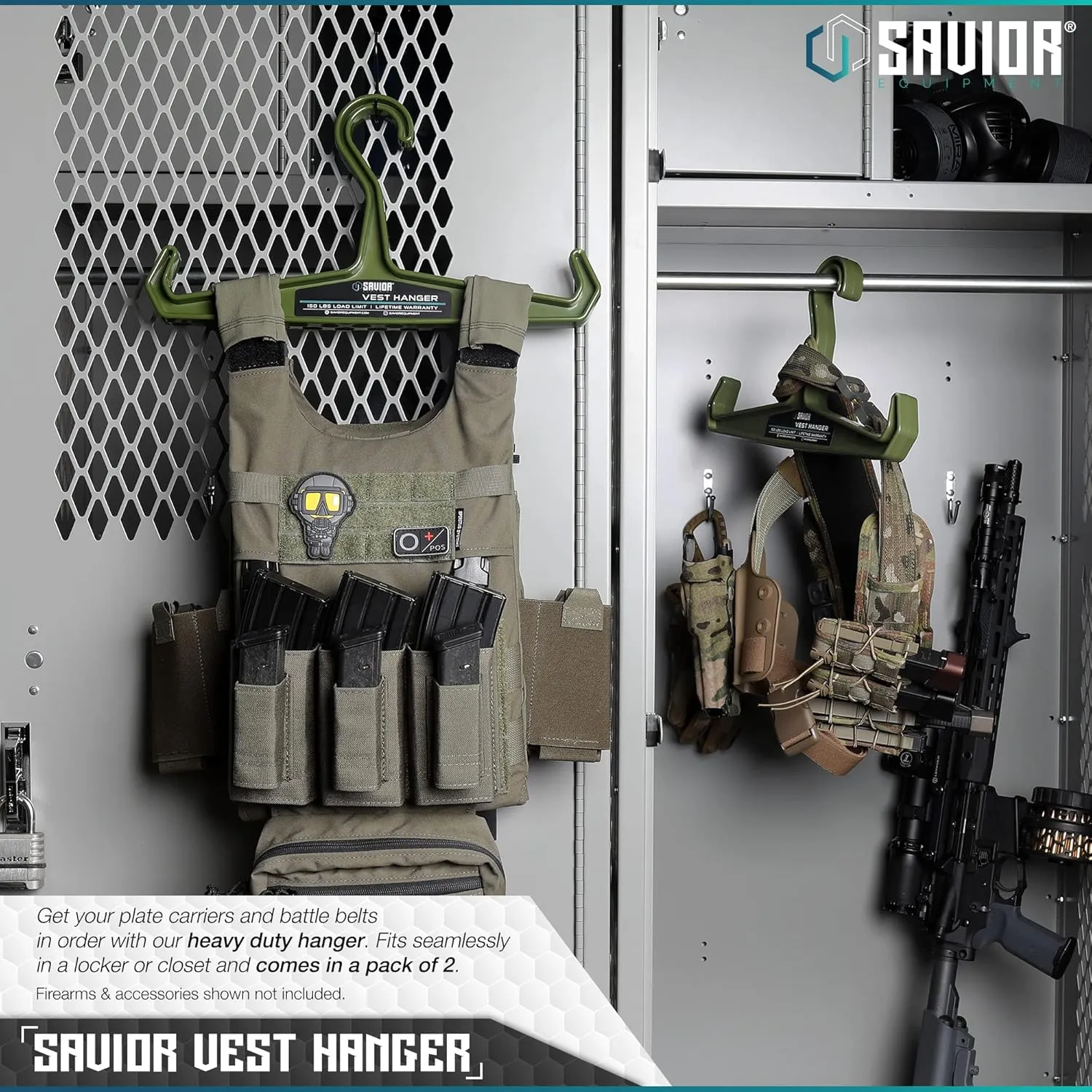 Savior Equipment Multi-Purpose Heavy Duty Hanger 2-Pack, 150 lbs Load Capacity High Impact Plastic for Tactical Vest Scuba Military Police Survival Gear Hanger
