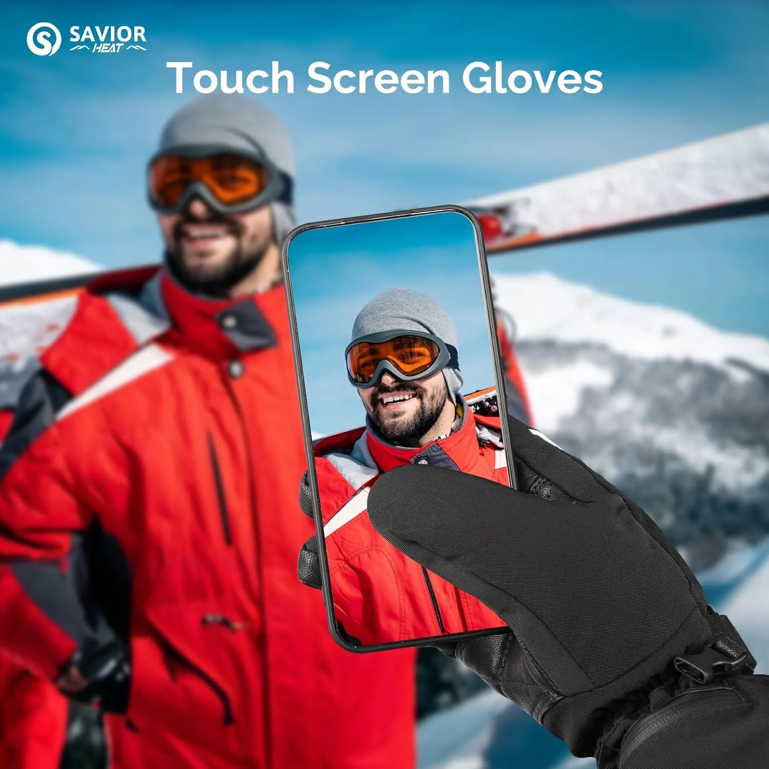 SAVIOR HEAT Heated Gloves for Men Women, Rechargeable Electric Heated Leather Skiing and Snowboarding Gloves