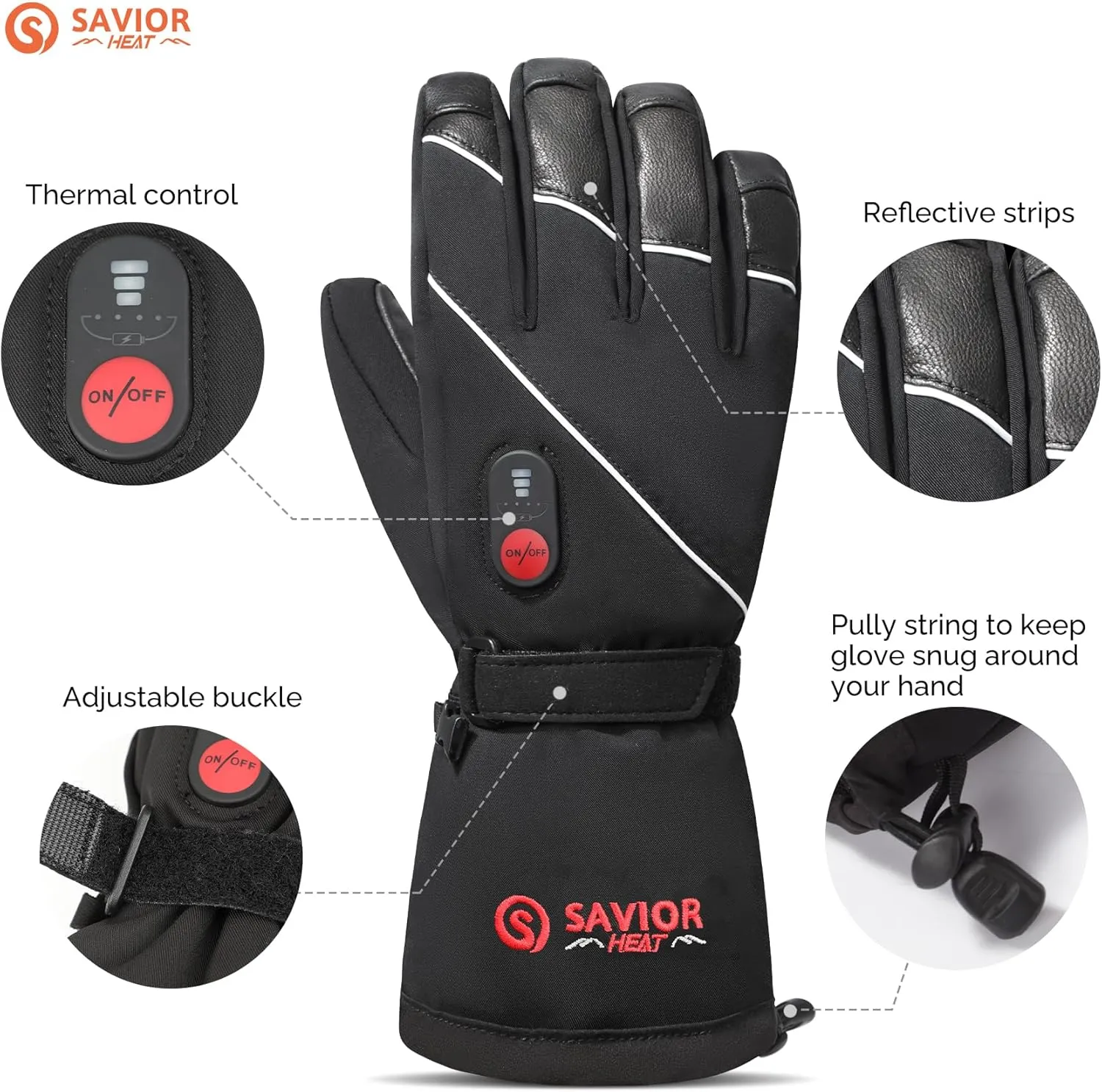 SAVIOR HEAT Heated Gloves for Men Women, Rechargeable Electric Heated Leather Skiing and Snowboarding Gloves