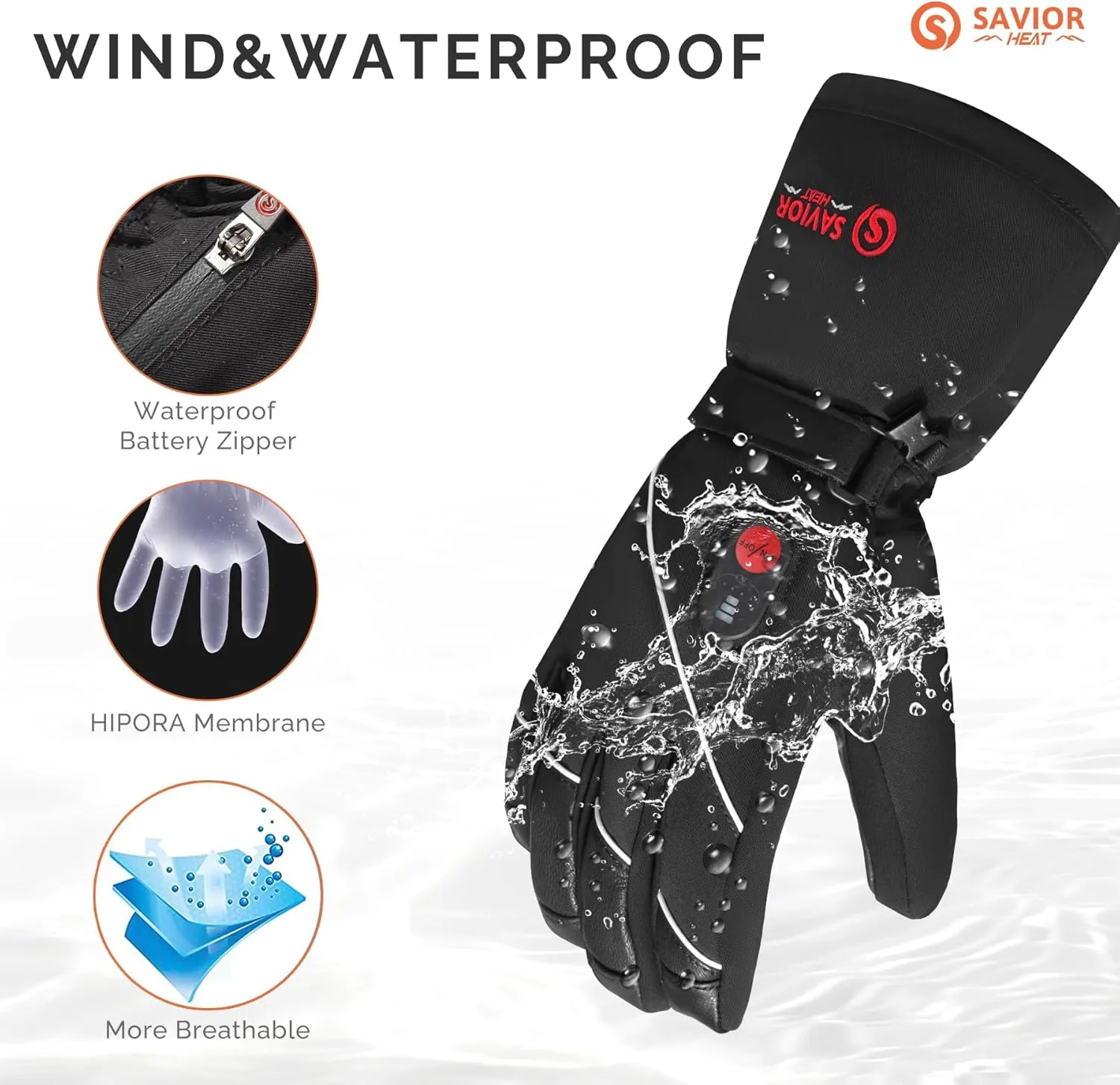 SAVIOR HEAT Heated Gloves for Men Women, Rechargeable Electric Heated Leather Skiing and Snowboarding Gloves