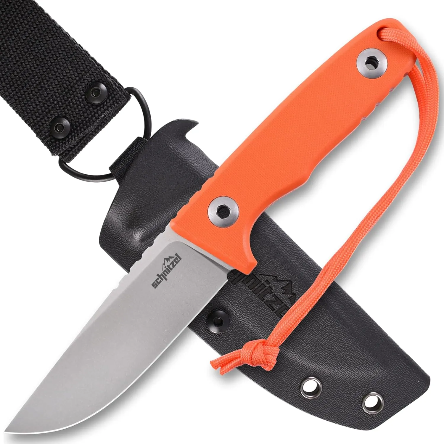 SCHNITZEL TRI - Outdoor Knife with Kydex Sheath and Dangler Carrying System – Bushcraft-Knife, Outdoor, Leisure, Adult (Orange)