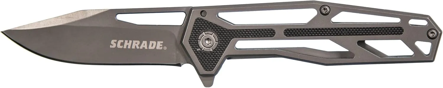 Schrade SCH702 Cage 6.5in S.S Ultra-Glide Folding Knife with 2.76in Clip Point Blade and Ti-Nitride with G10 Handle for Outdoor Survival, Camping and EDC