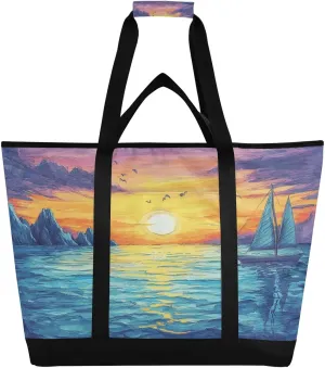Sea Sunset Reusable Insulated Lunchbox Cooler Bag, Leakproof Kitchen Grocery Bag Collapsible Portable Cooler Tote Bag for Picnic, Camping, Office, Travel
