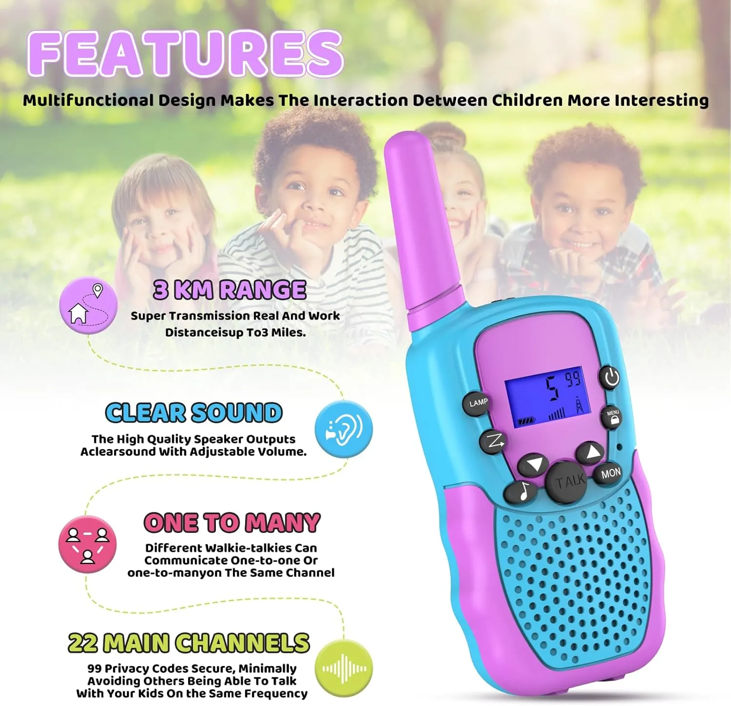 Selieve Outdoor Toys for Kids Ages 4-8, Walkie Talkies for Children Long Distance 22 Channels 2 Way Radio Interactive Toys Birthday Gifts for 3-12 for Girls and Boys
