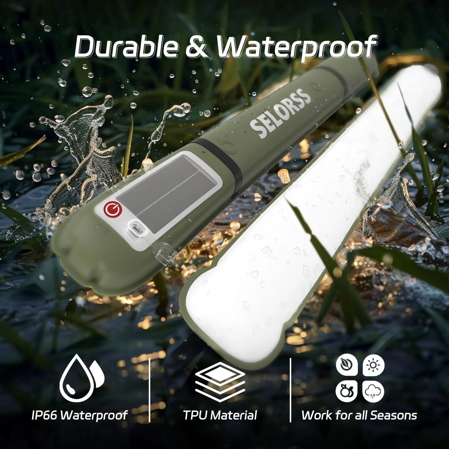 SELORSS Portable Inflatable Outdoor Camping Light, IP66 Waterproof Standard, Three Warm Light Modes and Strobe Signal Light for Camping, Hiking, Traveling, etc. (Green)