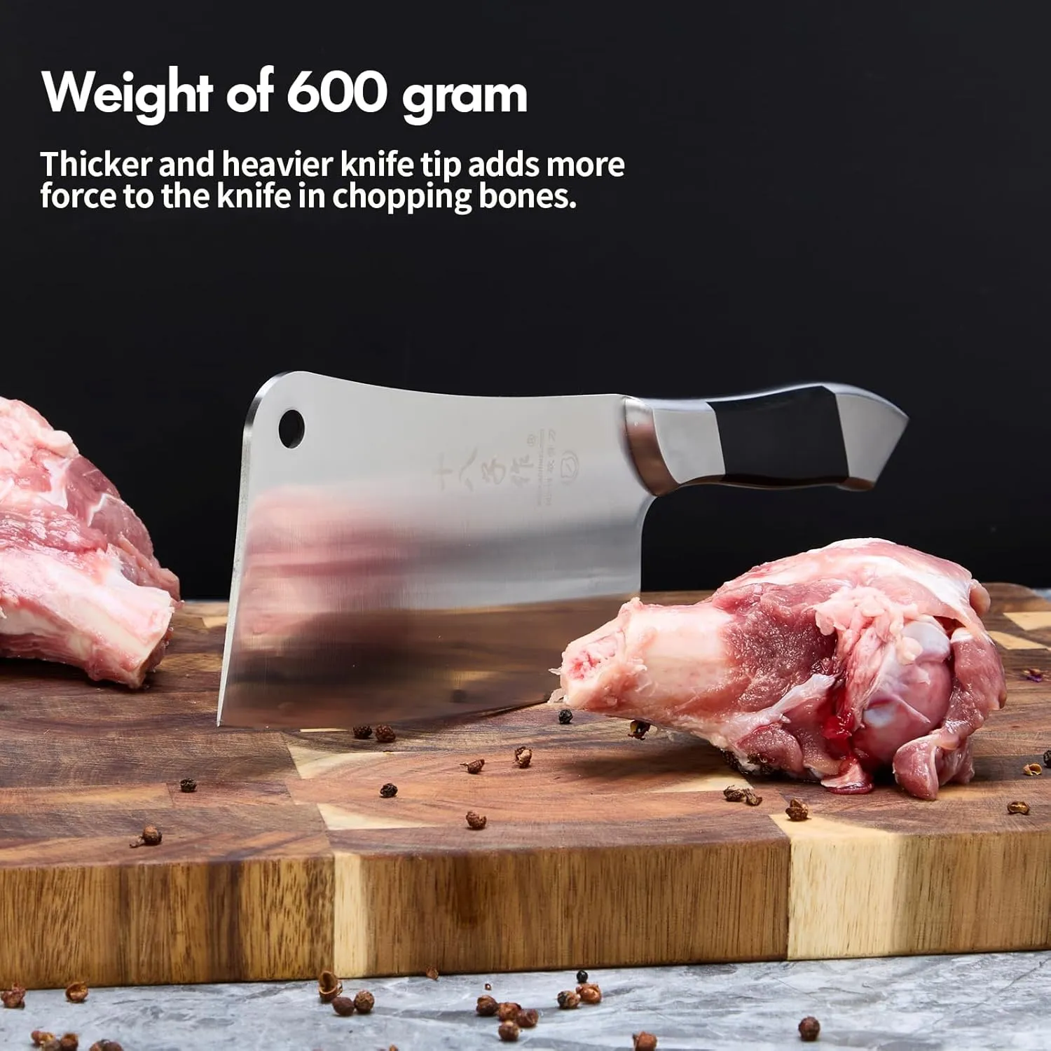 SHI BA ZI ZUO Heavy Duty Stainless Steel Bone Cleaver Knife for Home Chopping Bones