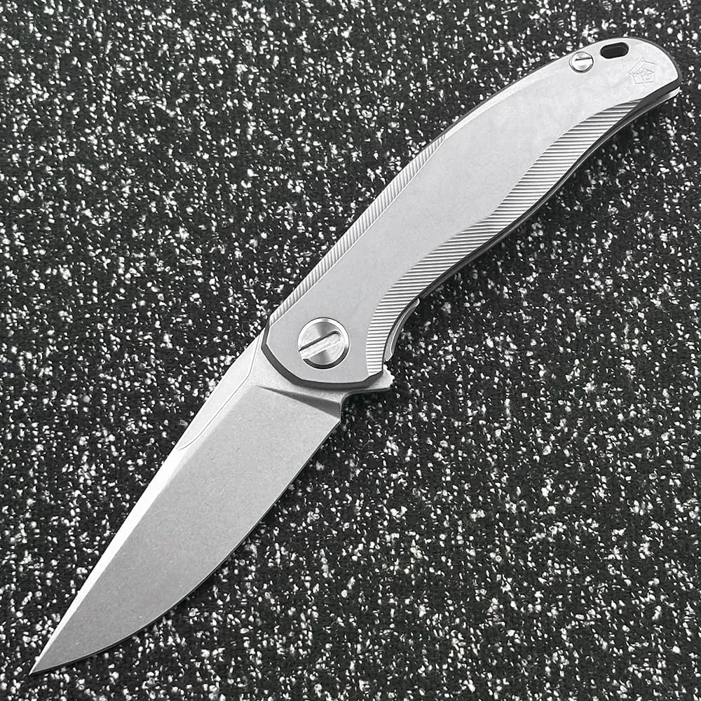 Shirogorov Star Ceramic Bearing Titanium Handle Folding Knife Outdoor Camping Wilderness Survival Pocket EDC Tool Knife (Silver)