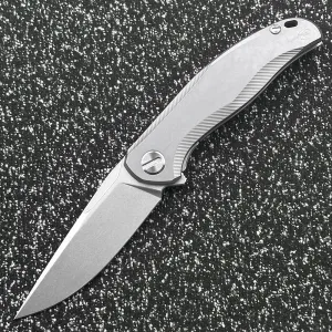 Shirogorov Star Ceramic Bearing Titanium Handle Folding Knife Outdoor Camping Wilderness Survival Pocket EDC Tool Knife (Silver)