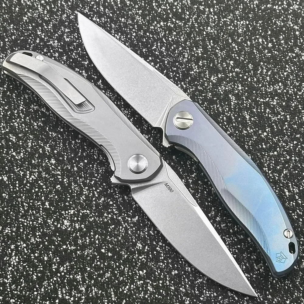 Shirogorov Star Ceramic Bearing Titanium Handle Folding Knife Outdoor Camping Wilderness Survival Pocket EDC Tool Knife (Silver)