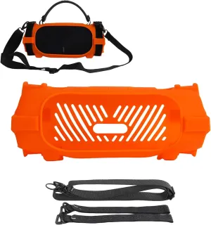 Silicone Carrying Case for Charge 6 Case Portable Bluetooth Speaker Protective Holder Anti-scratch Impact Resistance Travel Carrying Storage Bag with 1pcs Shoulder Strap & 2pcs Straps (Orange)