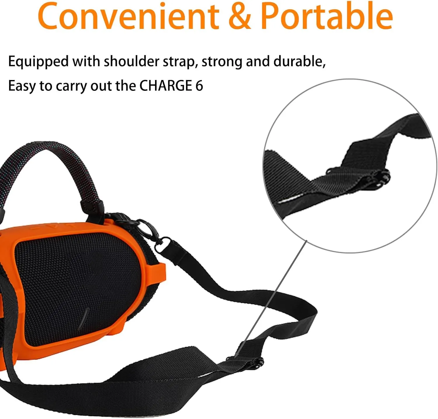 Silicone Carrying Case for Charge 6 Case Portable Bluetooth Speaker Protective Holder Anti-scratch Impact Resistance Travel Carrying Storage Bag with 1pcs Shoulder Strap & 2pcs Straps (Orange)