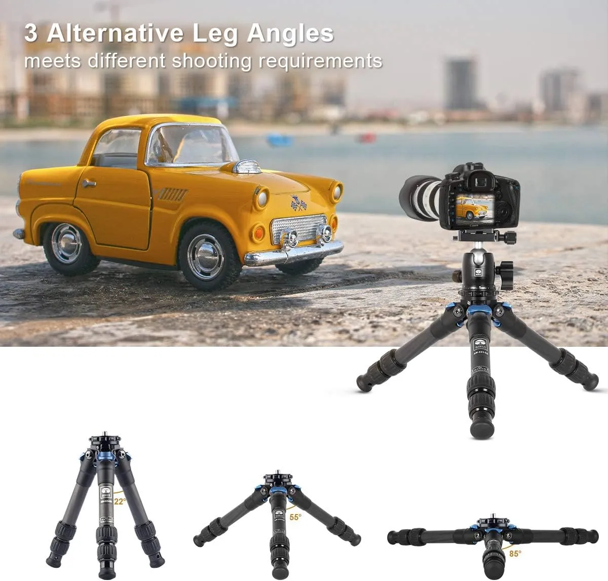 SIRUI AM-223 Carbon Fiber Camera Tripod Mini Travel Compact Tripod with 360° B-00K Ball Head, Arca Swiss Quick Release Plate, Loads up 15KG, Max Height 16", Folded Height 12.1",Black