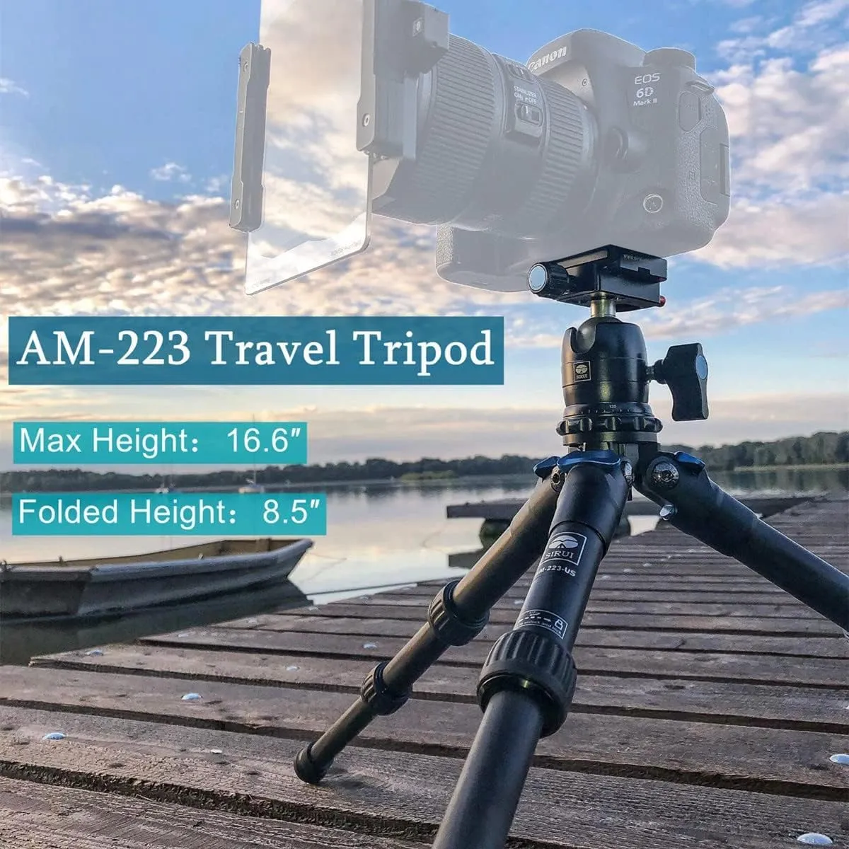 SIRUI AM-223 Carbon Fiber Camera Tripod Mini Travel Compact Tripod with 360° B-00K Ball Head, Arca Swiss Quick Release Plate, Loads up 15KG, Max Height 16", Folded Height 12.1",Black