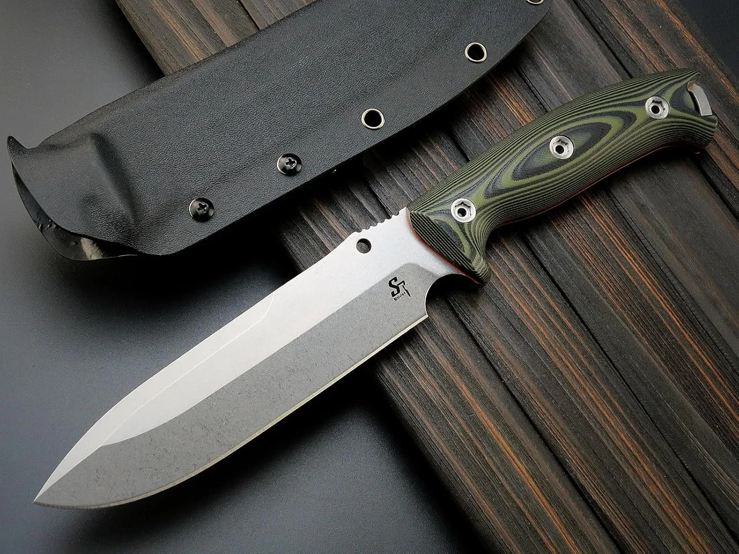 Sitivien ST11 Fixed Blade Knife DC53 Stonewashed Steel Blade Double Color G10 Handle Full Tang Knife for Outdoor Camping Hiking Hunting Fishing(Silver)