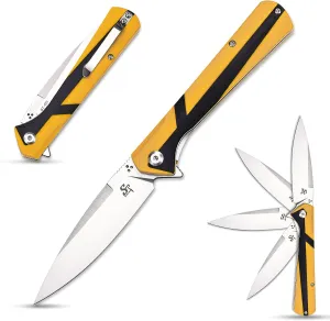 Sitivien ST123 Folding Knife, D2 Blade and G10 Handle EDC Tool Knife with Pocket Clip for Outdoor Camping EDC(Yellow)