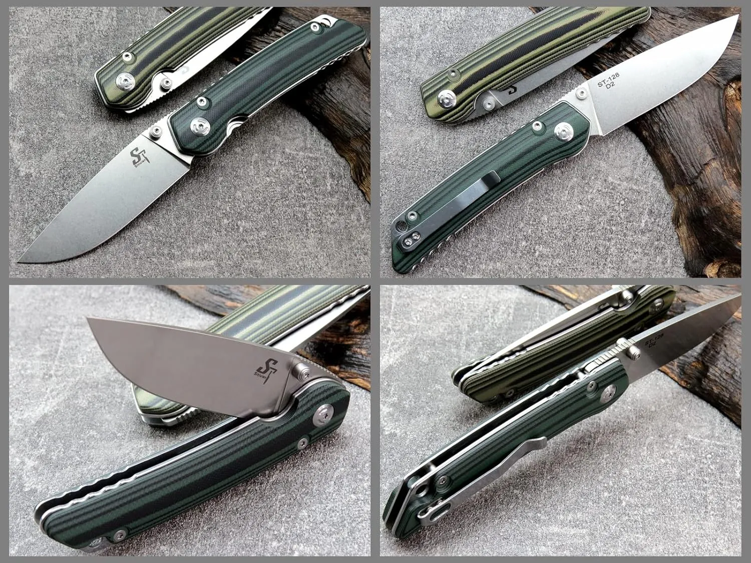 Sitivien ST128 Folding Knife,D2 Blade G10 Handle Safety Liner Lock EDC Tool Knife for Outdoor Hiking Camping-Green