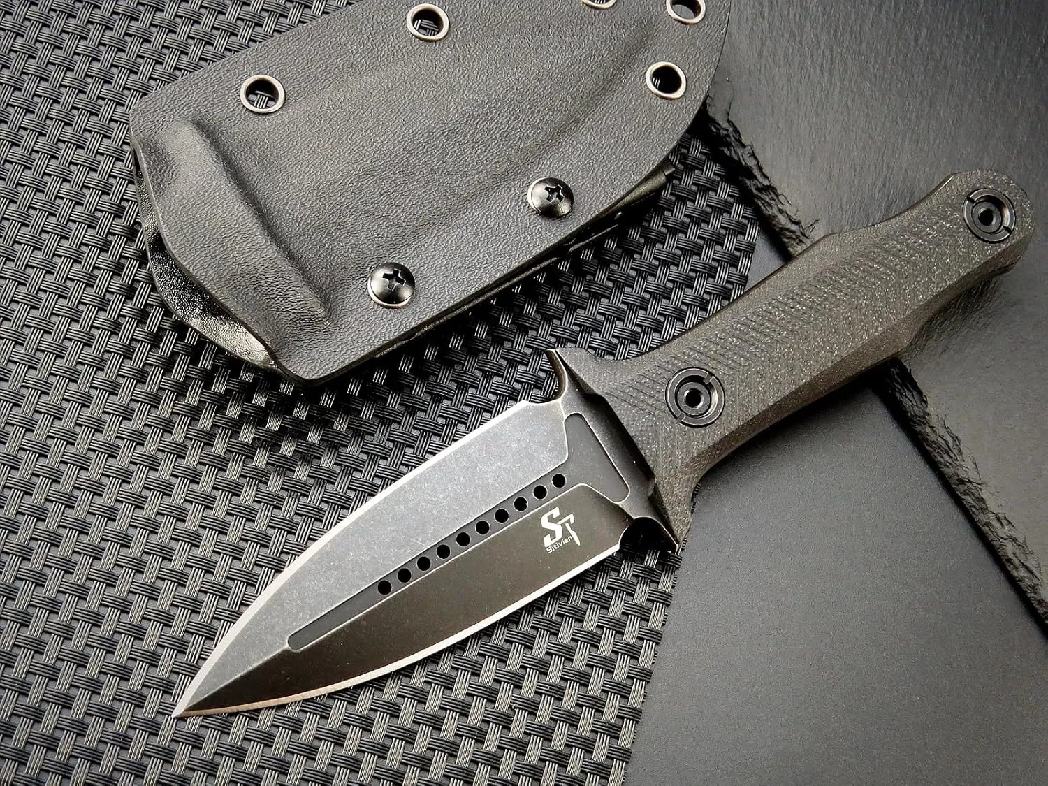 Sitivien ST13 Fixed Blade Knife K110 Black Stonewashed Steel Blade G10 Handle Full Tang Survival Knife for Outdoor EDC Camping Hunting Fishing(Black)