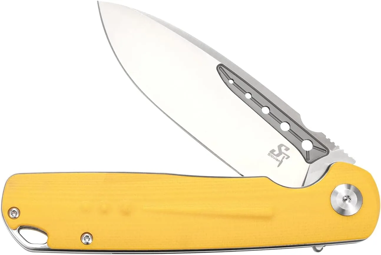 Sitivien ST131 Folding Knife,D2 Blade G10 Handle EDC Tool Knife with Liner Lock for Outdoor Camping Hiking Fishing(Yellow)