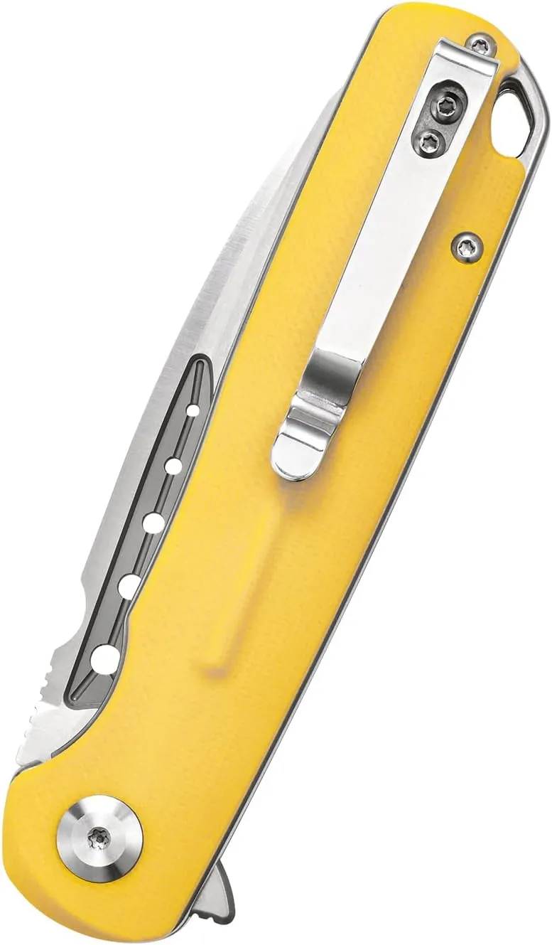 Sitivien ST131 Folding Knife,D2 Blade G10 Handle EDC Tool Knife with Liner Lock for Outdoor Camping Hiking Fishing(Yellow)