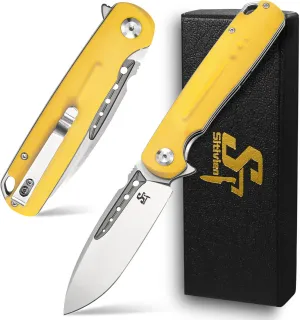 Sitivien ST131 Folding Knife,D2 Blade G10 Handle EDC Tool Knife with Liner Lock for Outdoor Camping Hiking Fishing(Yellow)