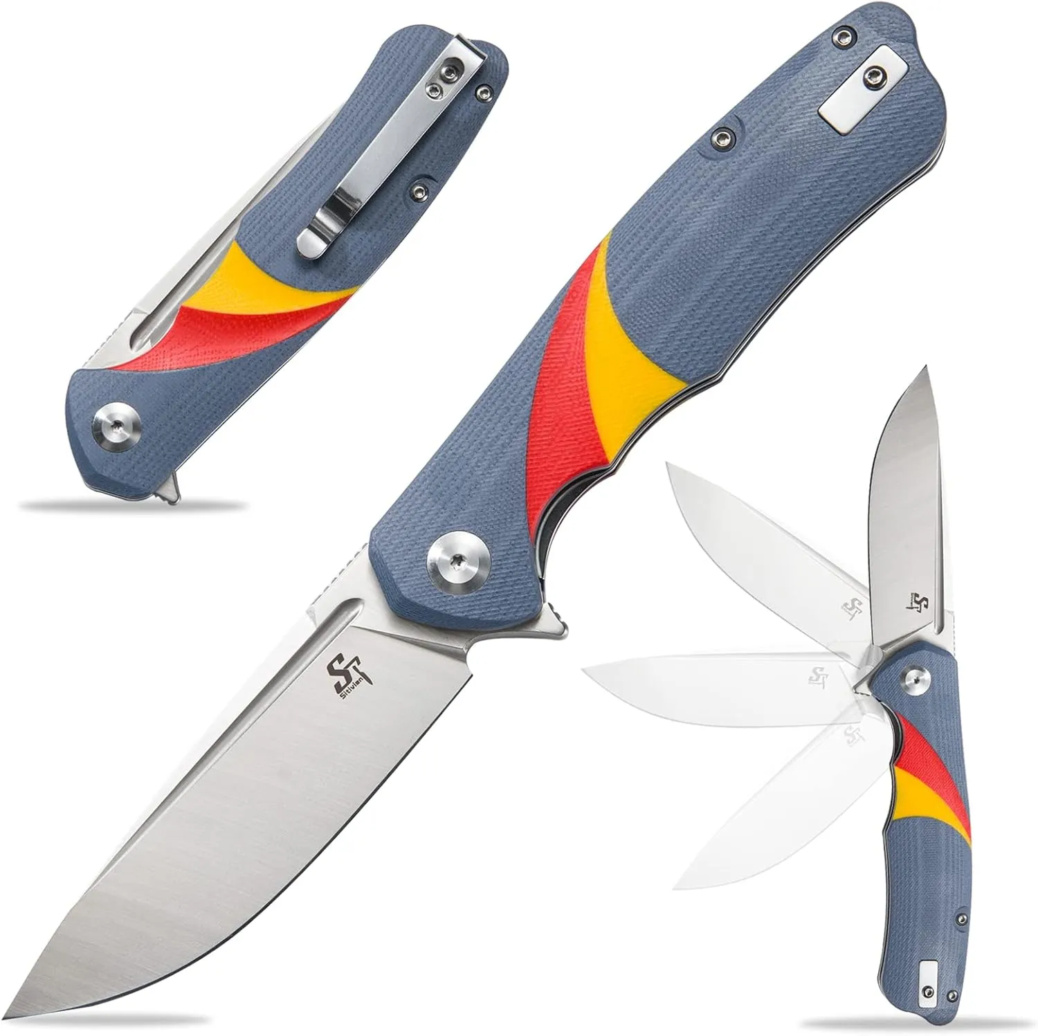 Sitivien ST132 Folding Knife,D2 Steel,G10 Handle EDC Knife with Liner Lock for Outdoor Hiking Camping(Blue)