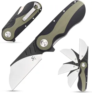 Sitivien ST138 Folding Knife,Sandvik 14C28N Stainless Steel,G10 Handle EDC Knife for Outdoor Camping,Hiking,Fishing(Black Green)