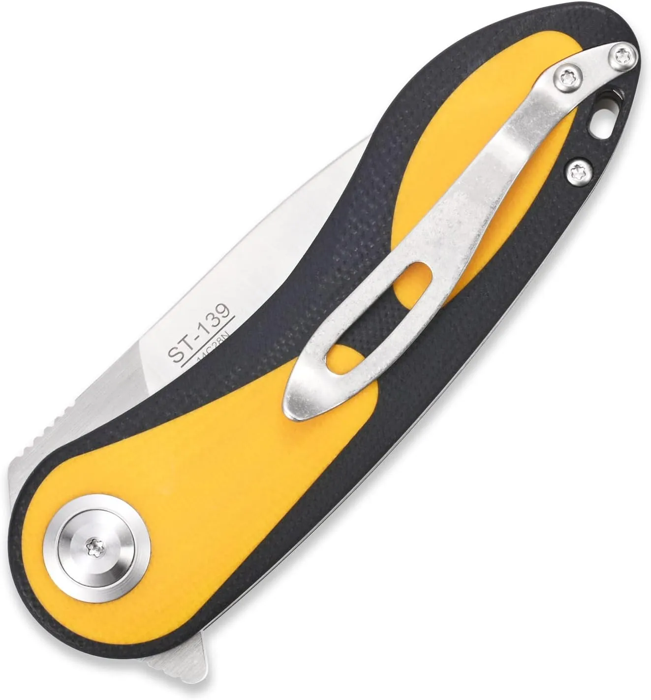 Sitivien ST139 Folding Knife Pocket Knife, Sandvik 14C28N Blade G10 Handle EDC Tool Knifes for Outdoor Camping,Hiking,Hunting,Survival(Black Yellow)