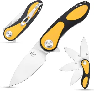 Sitivien ST139 Folding Knife Pocket Knife, Sandvik 14C28N Blade G10 Handle EDC Tool Knifes for Outdoor Camping,Hiking,Hunting,Survival(Black Yellow)