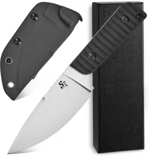 Sitivien ST14 Fixed Blade Knife AUS-10 Steel Blade G10 Handle Full Tang EDC Tool Knife for Outdoor Camping Hiking Hunting Adventure Bushcraft(Black)