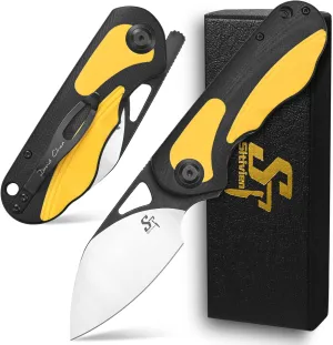 Sitivien ST156 Pocket Folding Knife, Sandvik 14C28N Steel Blade with G10 Handle,Chinese Zodiac Series EDC Tool Knifes for Camping Hiking Survival Fishing(Yellow)