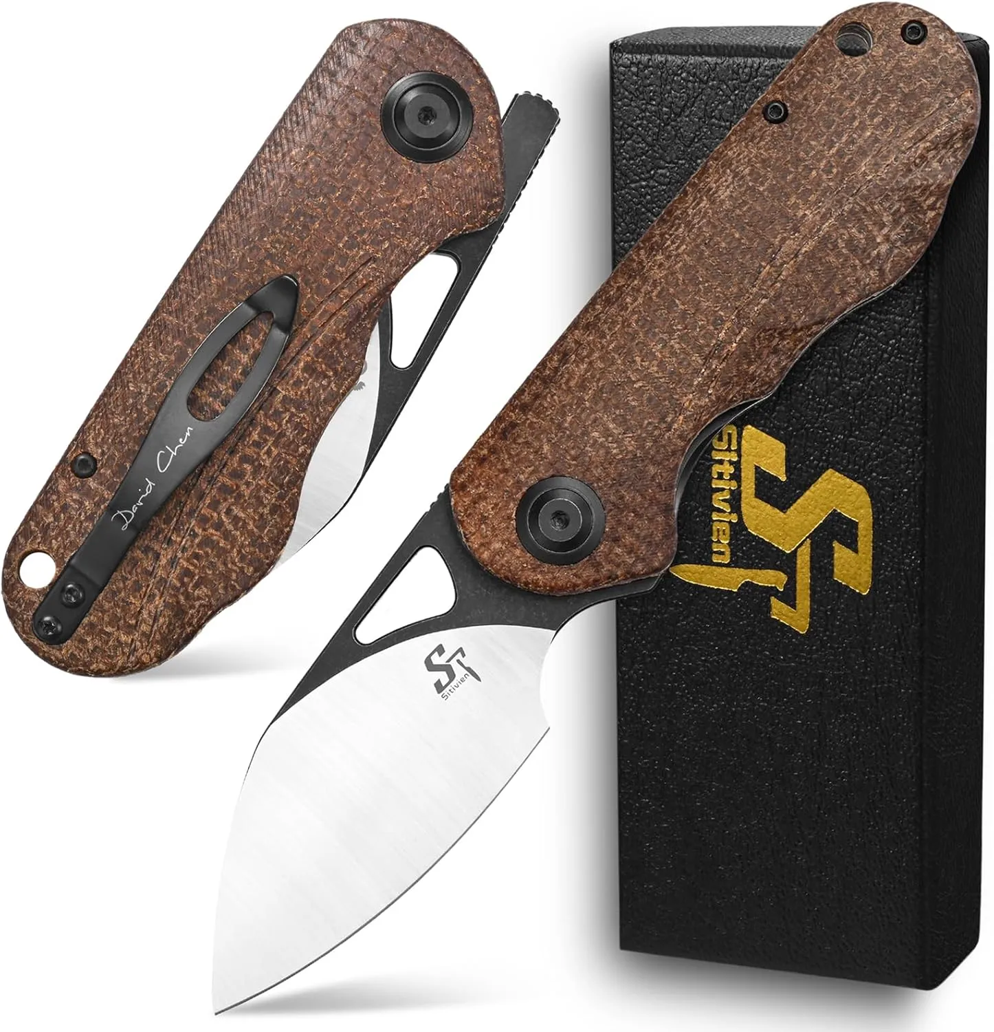Sitivien ST156 Pocket Folding Knife, Sandvik 14C28N Steel Blade with Micarta Handle,Chinese Zodiac Series EDC Tool Knifes for Camping Hiking Survival Fishing(Brown)