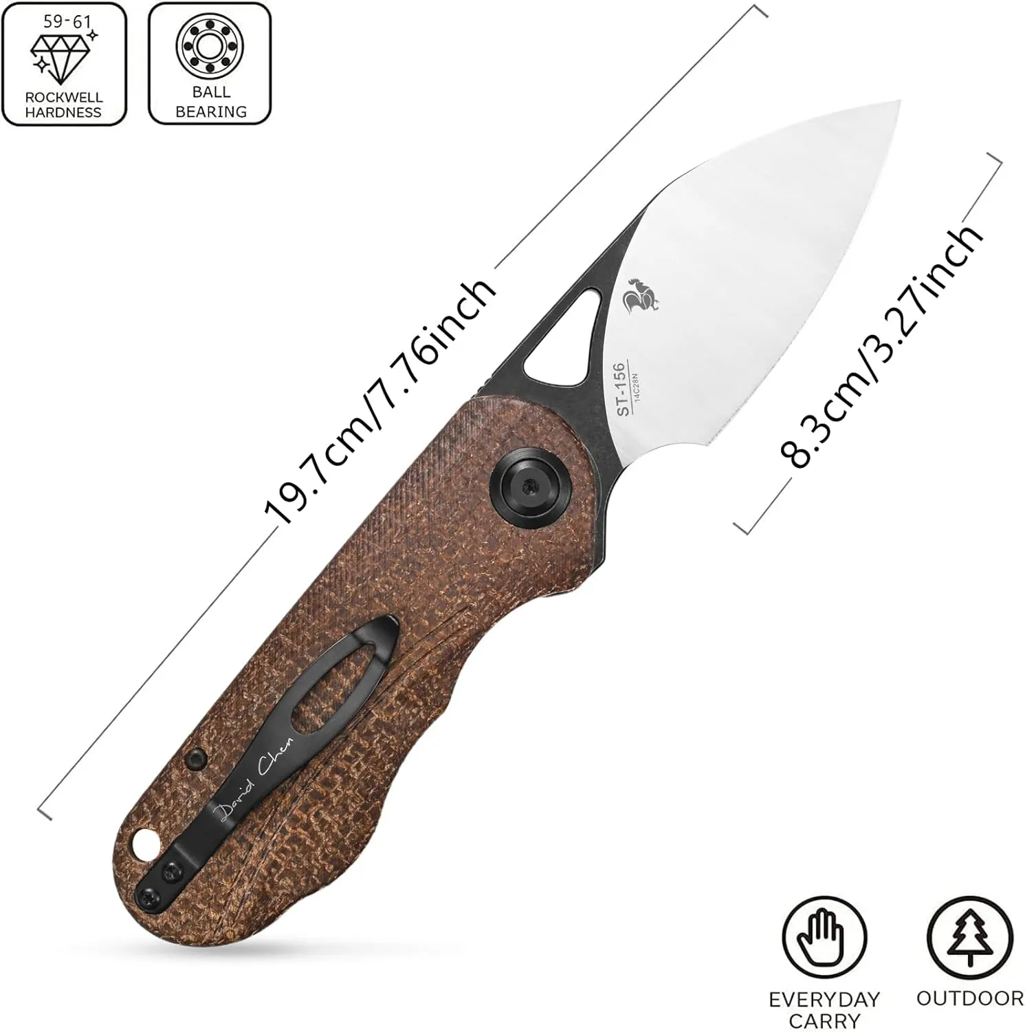 Sitivien ST156 Pocket Folding Knife, Sandvik 14C28N Steel Blade with Micarta Handle,Chinese Zodiac Series EDC Tool Knifes for Camping Hiking Survival Fishing(Brown)