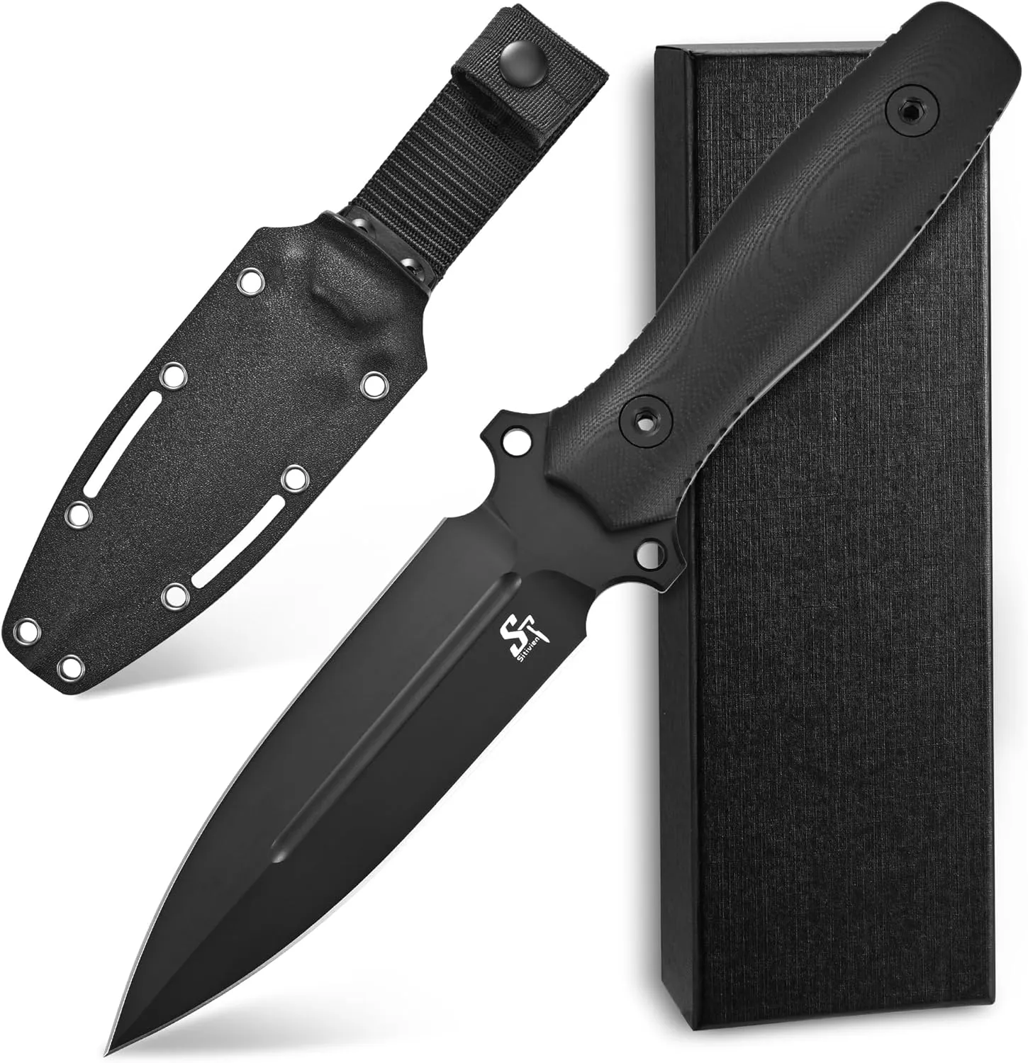 Sitivien ST17 Fixed Blade Knife Sleipner Black Stonewashed Steel Blade G10 Handle Full Tang EDC Straight Knife for Outdoor, Tactical, Survival and EDC (Black)