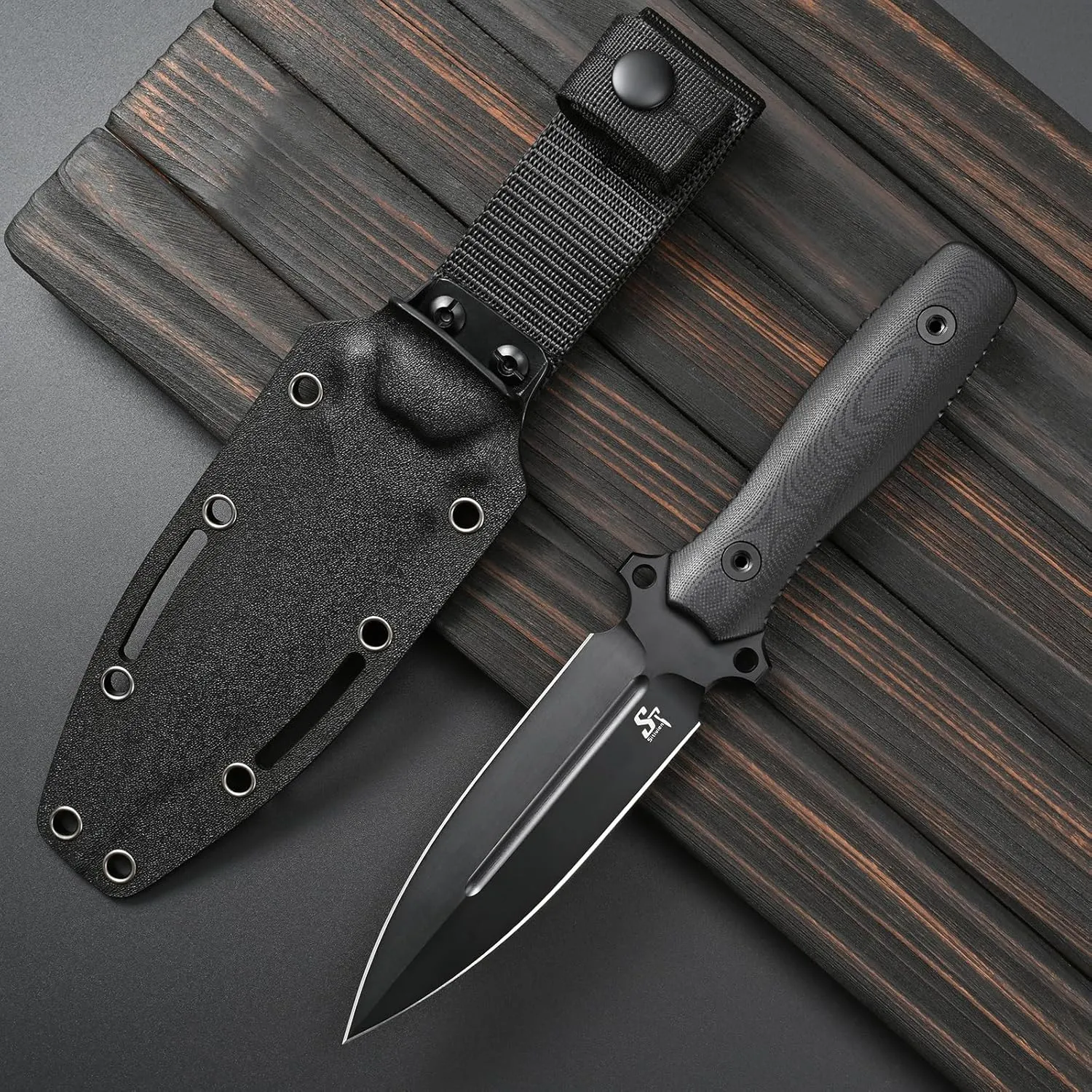 Sitivien ST17 Fixed Blade Knife Sleipner Black Stonewashed Steel Blade G10 Handle Full Tang EDC Straight Knife for Outdoor, Tactical, Survival and EDC (Black)