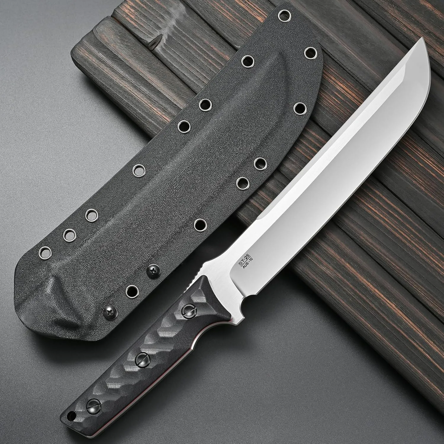 Sitivien ST25 Fixed Blade Knife AUS-10 Steel Blade G10 Handle Full Tang EDC Tool Straight Knife for Working Camping Hunting(Silver)