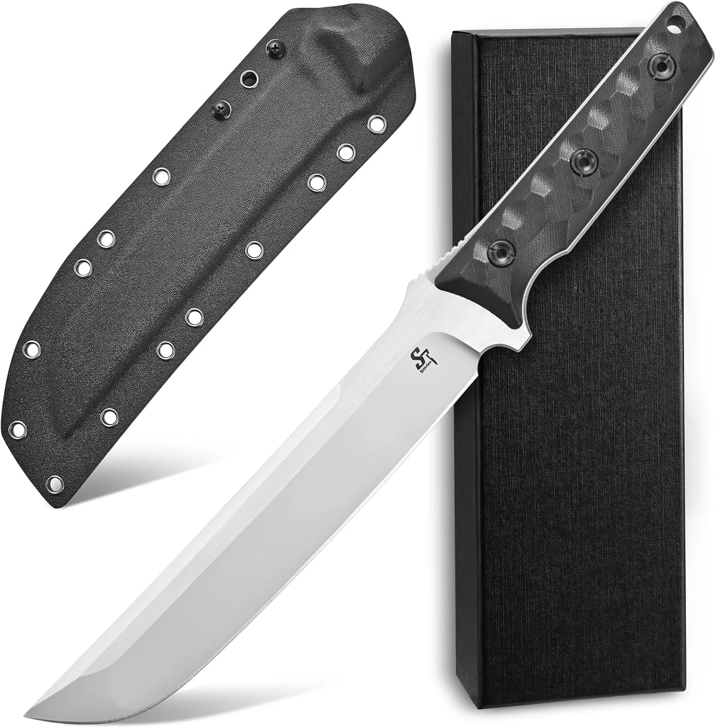 Sitivien ST25 Fixed Blade Knife AUS-10 Steel Blade G10 Handle Full Tang EDC Tool Straight Knife for Working Camping Hunting(Silver)