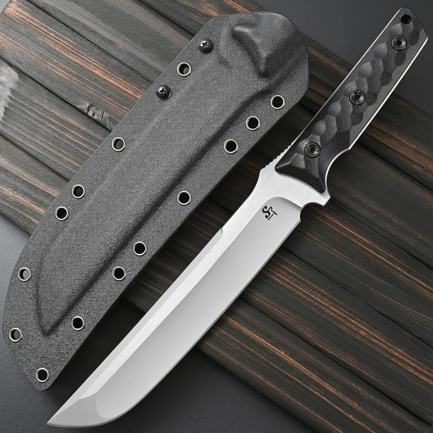 Sitivien ST25 Fixed Blade Knife AUS-10 Steel Blade G10 Handle Full Tang EDC Tool Straight Knife for Working Camping Hunting(Silver)