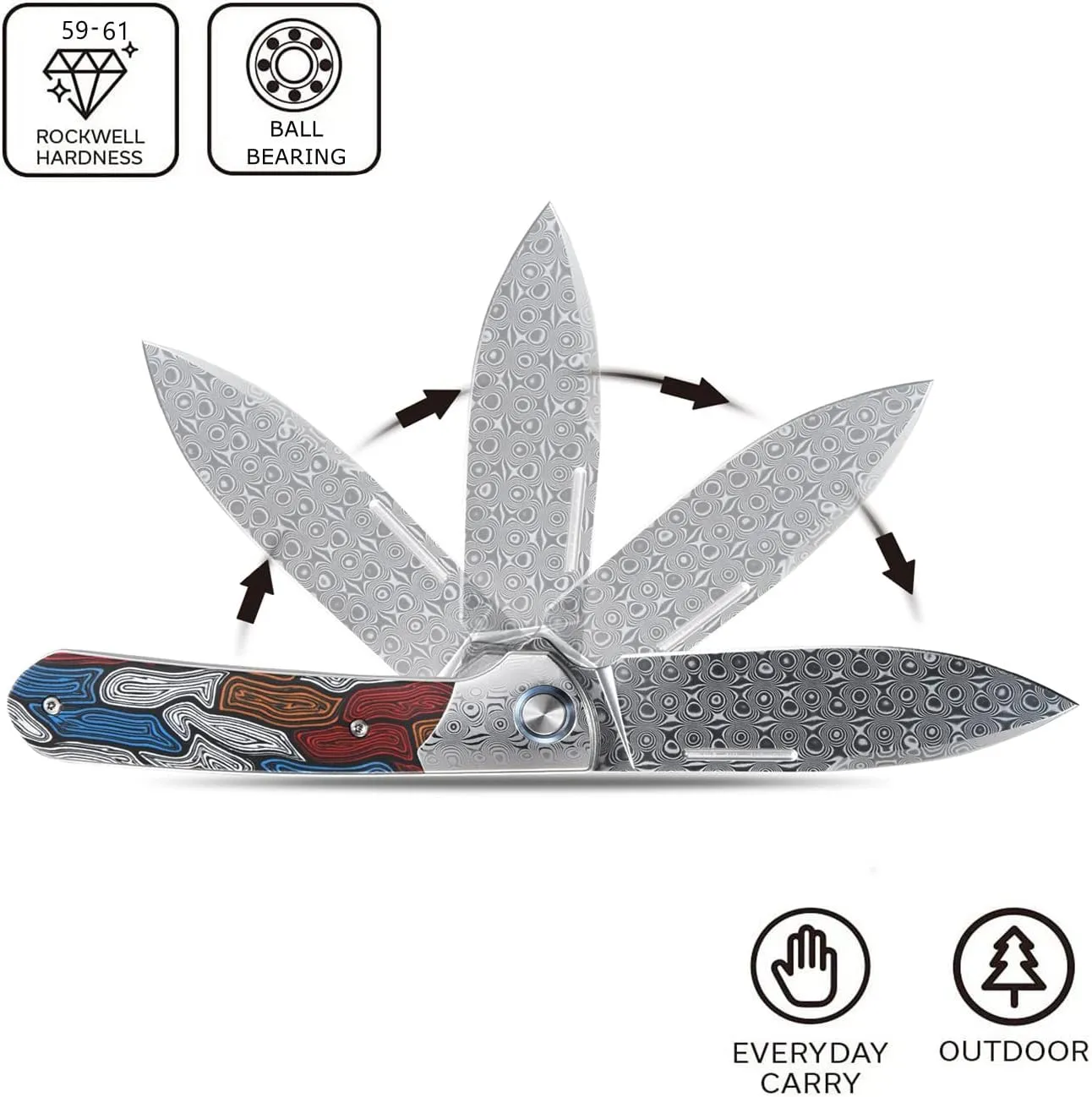Sitivien ST256 Damascus Steel Folding Knife,Damascus Blade with Colorful G10 Handle EDC Knife for Outdoor Camping,Hiking, Fishing(Color) … …