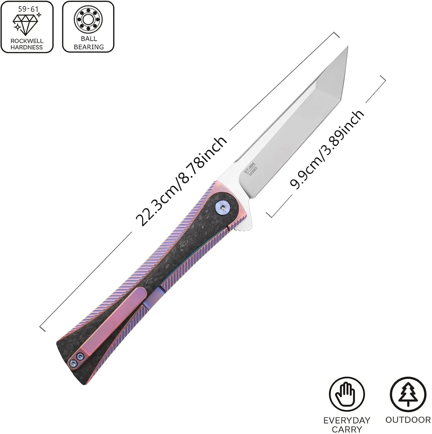 Sitivien ST994 Folding Knife,Handmade M390 Brushed Steel Blade Pocket Knife,Titanium Carbon Fiber Handle EDC Tool Knife for Outdoor Camping Hiking Survival Fishing(Pink) … …