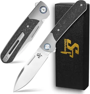 Sitivien ST995 Folding Pocket Knife,Handmade M390 Pearlescent Polishing Blade,Titanium & Carbon Fiber Handle EDC Tool Knife for Outdoor Camping,Hiking,Hunting,Survival(Gray) … …