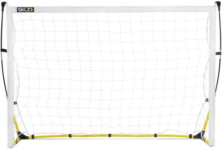 SKLZ Quickster Soccer Goal - Portable Goal for Backyard & Field - Durable Tension-Tite Frame & Heavy Gauge 2-Ply Net - Adjustable Click-Lock Poles, Metal Stakes - Carrying Case with Handle