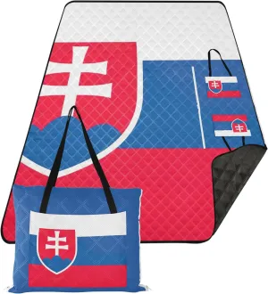 Slovakia Flag Sand Free Beach Blanket Waterproof Cute Picnic Essentials Foldable Outdoor Blankets for Grass 80" x 60"