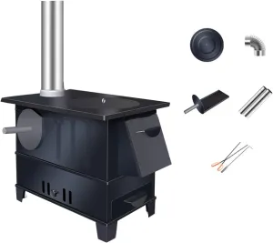 Small Wood Burning Stove Indoor with Oven for Baking Sweet Potatoes and Corn, Wood Camping Stove with Chimney Pipes for Cooking Camping Tent Hiking Fishing