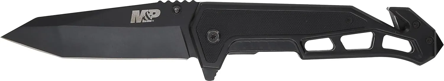Smith & Wesson Border Guard Spring Assist 9.25 in Folding Knife with 3.99 in Tanto Blade and G-10 Handle for Outdoor, Tactical, Survival and EDC, Black