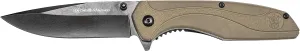 Smith & Wesson SW1103 8.07in Stainless Steel Folding Knife with 3.5in Drop Point Blade and FDE Nylon Handle for Outdoor, Tactical, Survival and EDC