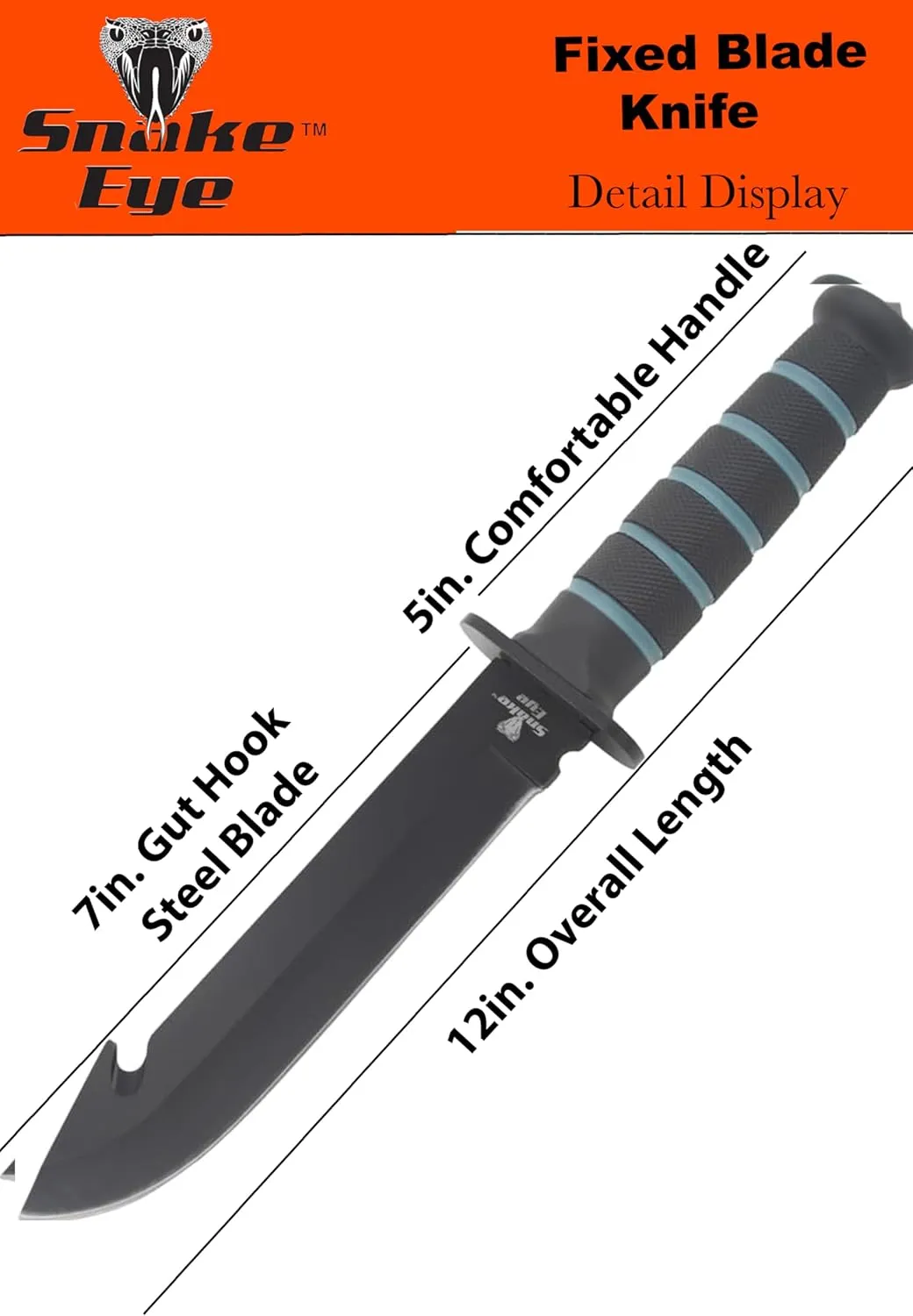 Snake Eye Tactical 12-Inches Heavy-Duty Fixed Blade-Hunting-Outdoor Survival-Knife (Black-Gut Hook)