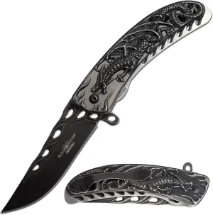 Snake Eye Tactical Assist Heavy-Duty Pocket Knife Dragon Design Handle Camping
