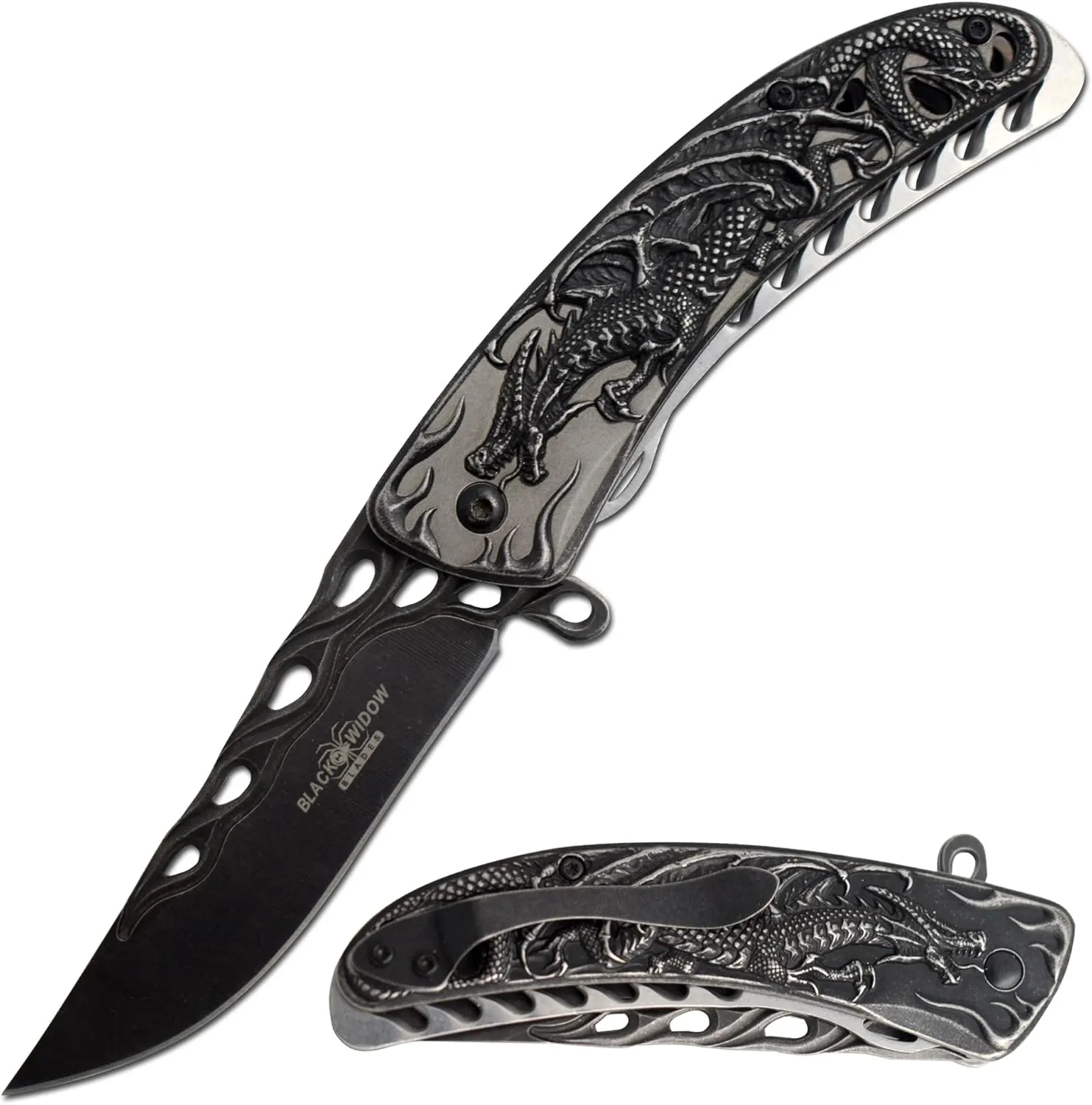 Snake Eye Tactical Assist Heavy-Duty Pocket Knife Dragon Design Handle Camping